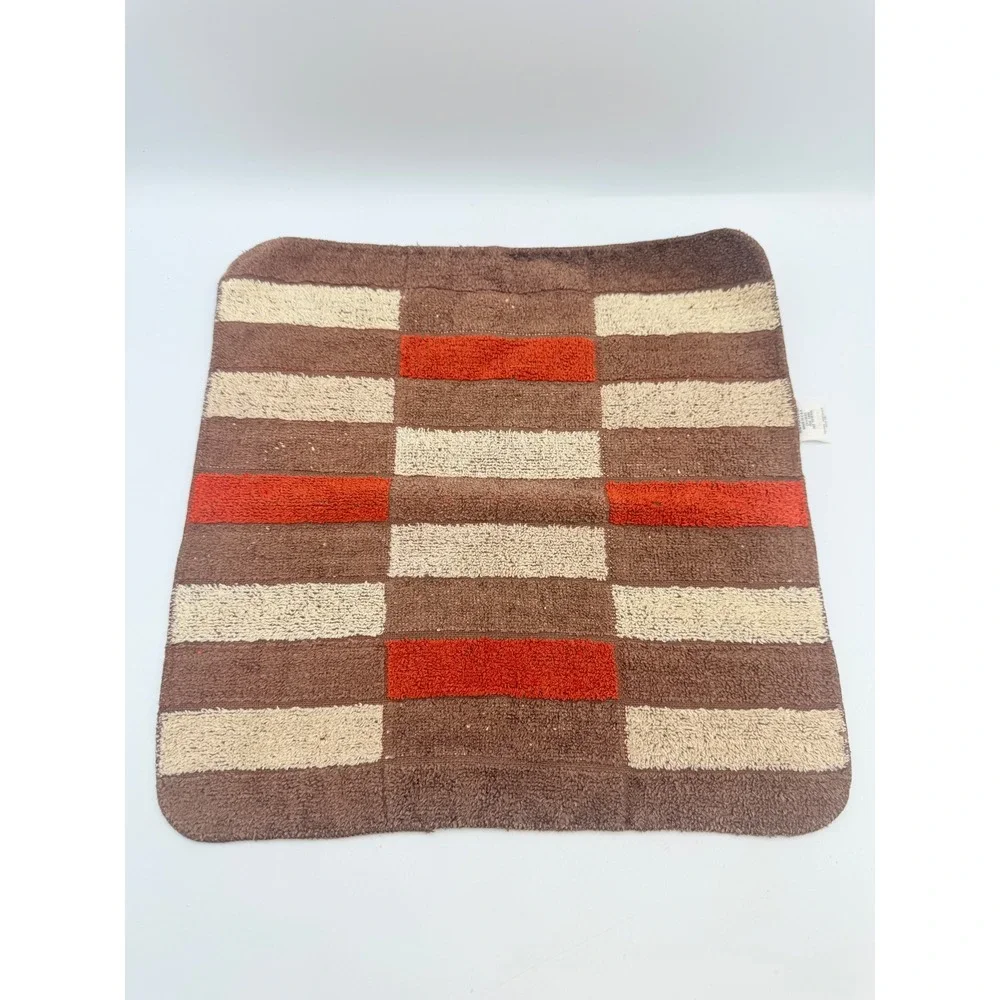 Vintage Sears Roebuck Co Washcloth Set 2 Brown Orange Geometric 70s MCM USA